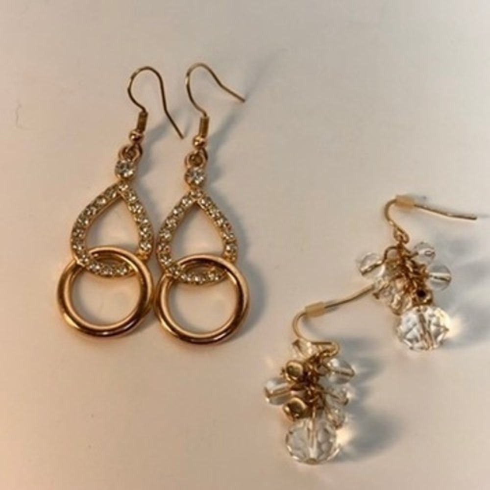 Earrings‎ Set Gold Tone Rhinestone Teardrop Crystal Bead Cluster Boho Statement